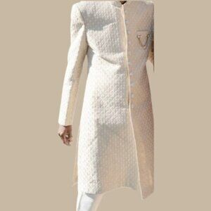 Beige Ivory cream Jacquard Wedding Sherwani Groom Traditional Indian Menswear